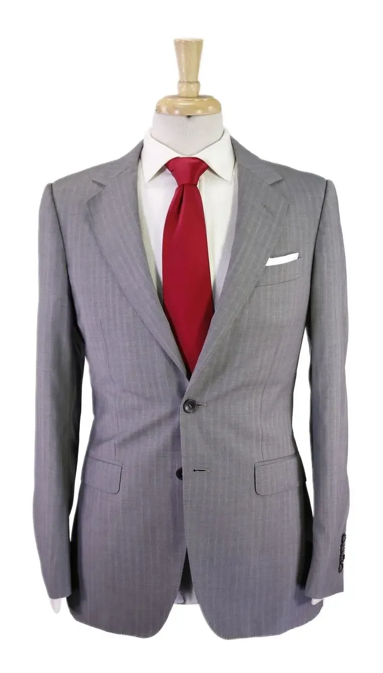 Gucci Tom Ford Era Light Gray Striped 2-Btn Wool Suit 36R